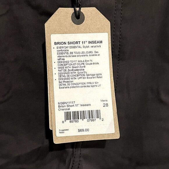 NWT Prana Men's Brion 11 inch Short in Charcoal - Size 28 - Picture 5 of 7
